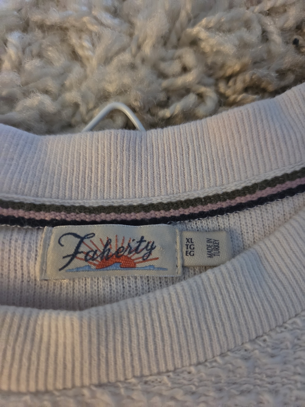 Faherty Crewneck Colorblock Sweater in White, Olive & Dusty Rose - Picture 3 of 3